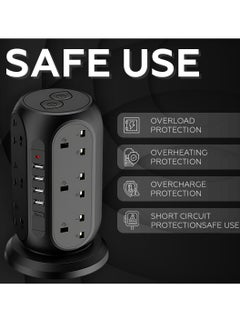 AMROAH 3M Cord Extension Tower Strip 12 Outlets 4 USB A 1 Type C 2 Switch, Surge Protector Multi Extension Tower Lead Multiplug Socket, Extension Cord with Multiple Plug for Home Office Dorm  - Image 5