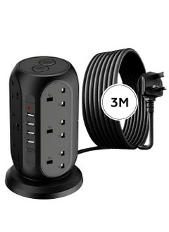 AMROAH 3M Cord Extension Tower Strip 12 Outlets 4 USB A 1 Type C 2 Switch, Surge Protector Multi Extension Tower Lead Multiplug Socket, Extension Cord with Multiple Plug for Home Office Dorm  - Image 1