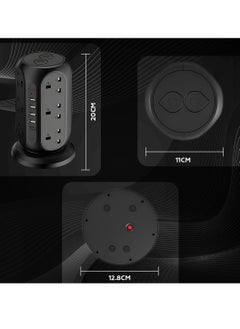 AMROAH 3M Cord Extension Tower Strip 12 Outlets 4 USB A 1 Type C 2 Switch, Surge Protector Multi Extension Tower Lead Multiplug Socket, Extension Cord with Multiple Plug for Home Office Dorm  - Image 3