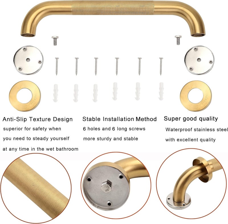 Rackickyer Shower Grab Bar, 2 Pack 32 Inch Gold Bathroom Grab Bar, 1.25" Diameter 304 Stainless Steel Anti-Slip Grab Bars for Bathtubs and Showers, Handicap Shower Grab Bar for Seniors Elderly - Image 3
