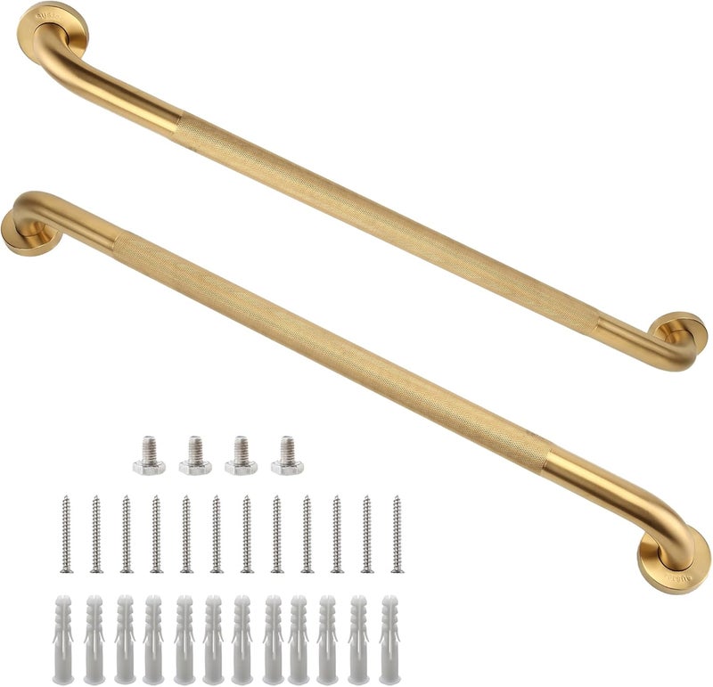 Rackickyer Shower Grab Bar, 2 Pack 32 Inch Gold Bathroom Grab Bar, 1.25" Diameter 304 Stainless Steel Anti-Slip Grab Bars for Bathtubs and Showers, Handicap Shower Grab Bar for Seniors Elderly - Image 1