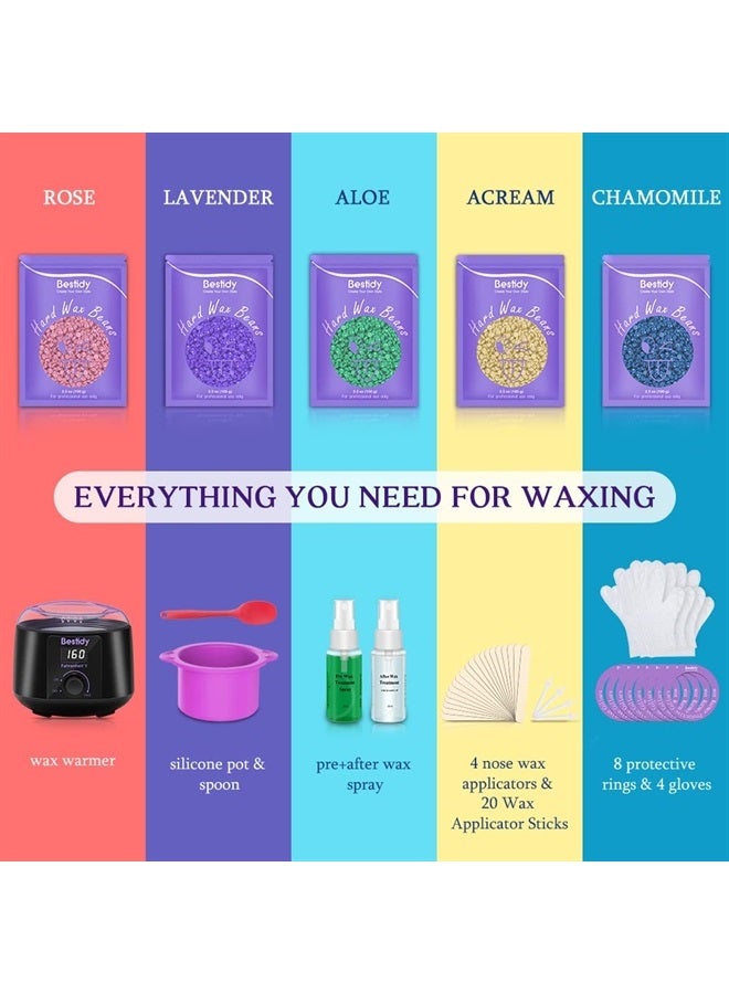 Bestidy Waxing Kit Wax Warmer, Bestidy Digital Wax Kit with Hard Wax Beads for Women and Men,for Whole Body Brazilian Bikini Legs Facial Eyebrow Armpit Hair Removal - Image 3