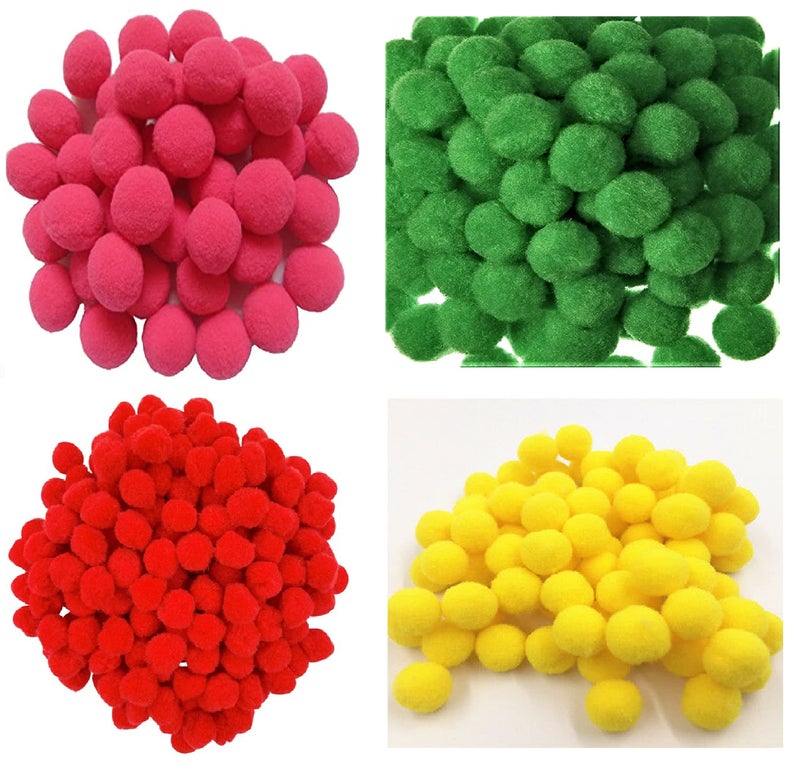 morel MOREL MARUN Green RED Yellow POM POM Balls, 20 MM, Used in Jewellery & TORAN Making, Macrame Art & Craft , Decorations, Bag, Dresses, School Projects, Christmas, DIY, ETC (Total - 200) - Image 1