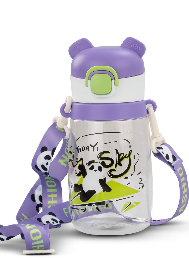 بيبي زجاجة شرب للأطفال سعة ٥٥٠ مل | زجاجة شرب مانعة للتسرب مع ماصة سيليكون وحبل حمل | زجاجة مياه للأطفال خالية من مادة BPA وغير سامة | أكواب شرب للأطفال من عمر ٦ أشهر فما فوق، لون بنفسجي - Image 1