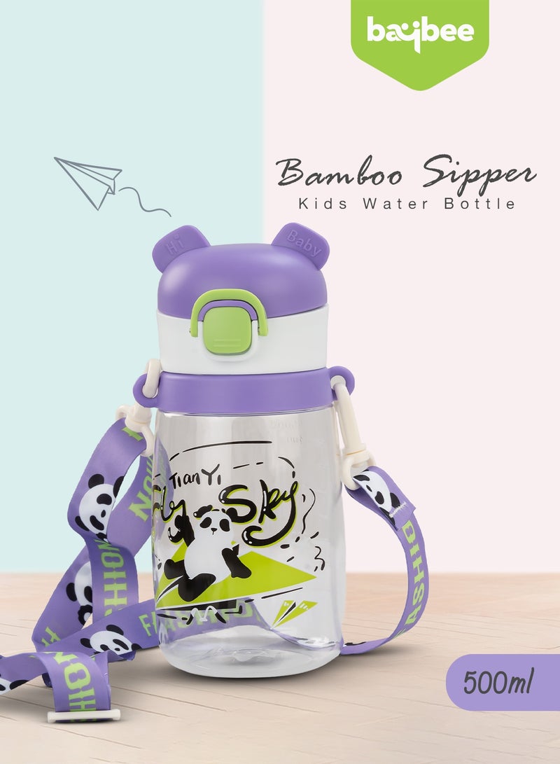 بيبي زجاجة شرب للأطفال سعة ٥٥٠ مل | زجاجة شرب مانعة للتسرب مع ماصة سيليكون وحبل حمل | زجاجة مياه للأطفال خالية من مادة BPA وغير سامة | أكواب شرب للأطفال من عمر ٦ أشهر فما فوق، لون بنفسجي - Image 4