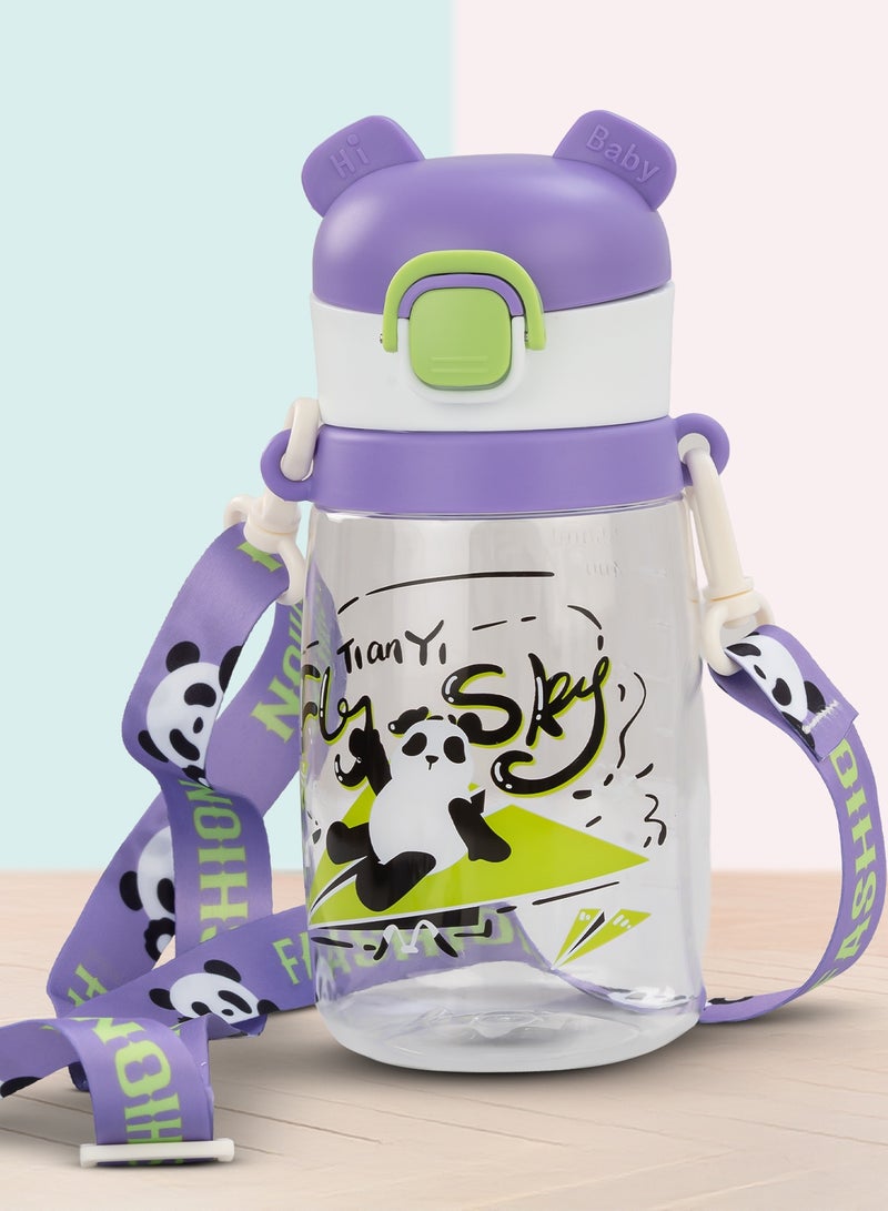 بيبي زجاجة شرب للأطفال سعة ٥٥٠ مل | زجاجة شرب مانعة للتسرب مع ماصة سيليكون وحبل حمل | زجاجة مياه للأطفال خالية من مادة BPA وغير سامة | أكواب شرب للأطفال من عمر ٦ أشهر فما فوق، لون بنفسجي - Image 2