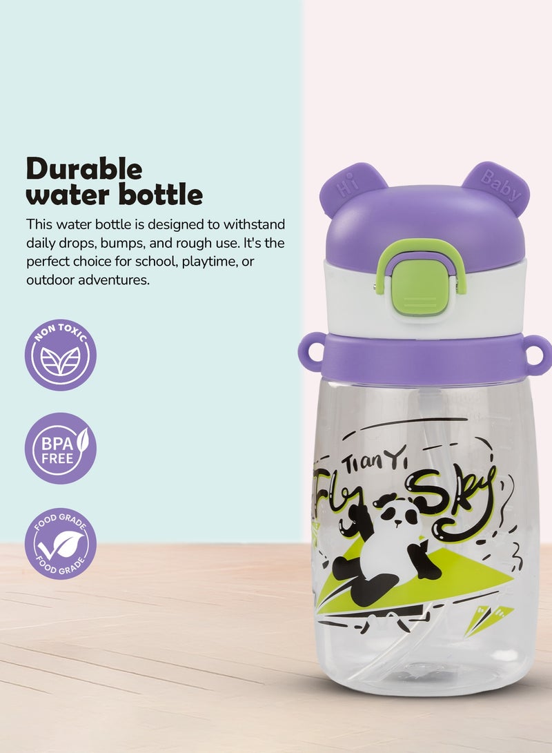 بيبي زجاجة شرب للأطفال سعة ٥٥٠ مل | زجاجة شرب مانعة للتسرب مع ماصة سيليكون وحبل حمل | زجاجة مياه للأطفال خالية من مادة BPA وغير سامة | أكواب شرب للأطفال من عمر ٦ أشهر فما فوق، لون بنفسجي - Image 5