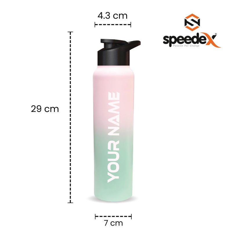 Speedex زجاجة ماء مخصصة من الفولاذ المقاوم للصدأ باللونين الوردي والأخضر سعة 1 لتر مع غطاء شفاط – مقاومة للتسرب، خفيفة الوزن، متينة | للأطفال، البالغين، المكتب، المدرسة، والسفر (1000 مل) - Image 3