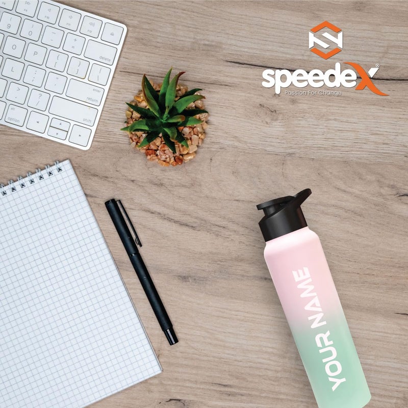 Speedex زجاجة ماء مخصصة من الفولاذ المقاوم للصدأ باللونين الوردي والأخضر سعة 1 لتر مع غطاء شفاط – مقاومة للتسرب، خفيفة الوزن، متينة | للأطفال، البالغين، المكتب، المدرسة، والسفر (1000 مل) - Image 4