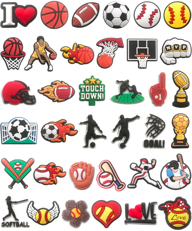 Mowzury Sports Balls Shoe Charms for Boys,Basketball Soccer Football Baseball Softball Hockey Shoe Decorations for Bracelet Clog,Cute Pins Accessories for Kids,Teens,Men,Adults Party Favors Gift - Image 1