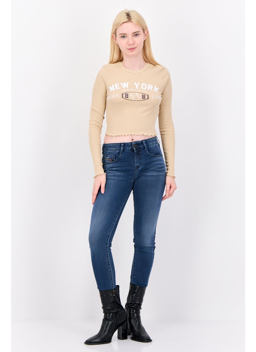 Don't Call Me Jennyfer - Women Crew Neck Graphic Print Top, Tan - Image 1