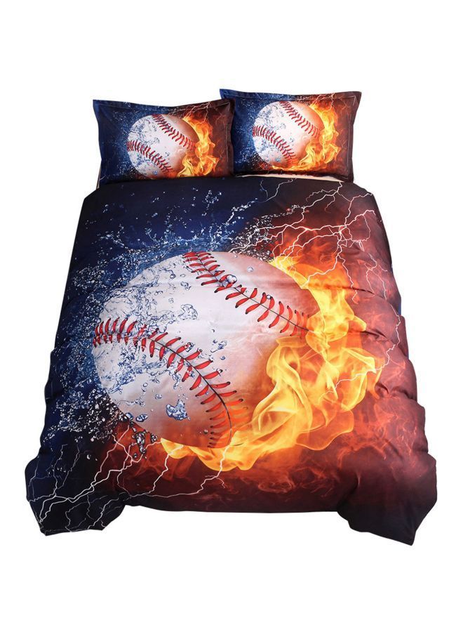 NIBEMINENT 3-Piece Baseball Printed Polyester Bedding Set White/Blue/Yellow  - Image 1