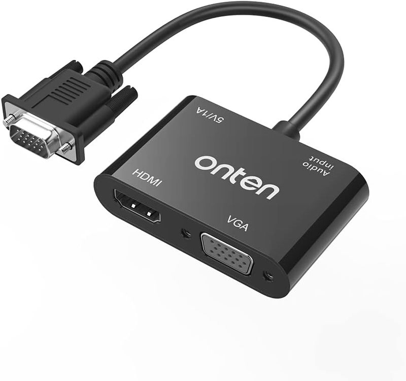 onten VGA to HDMI VGA Adapter, VGA Splitter 1 VGA in HDMI VGA 2 Out, VGA to HDMI VGA Adapter for Computer, Desktop, Laptop, PC, Monitor, Projector Work Need Power - Image 1