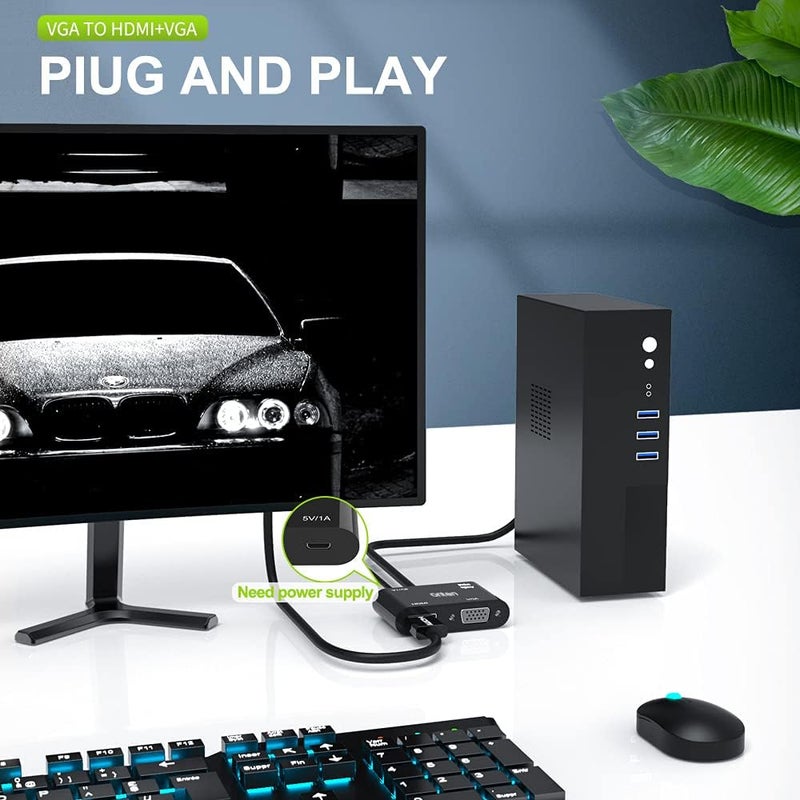 onten VGA to HDMI VGA Adapter, VGA Splitter 1 VGA in HDMI VGA 2 Out, VGA to HDMI VGA Adapter for Computer, Desktop, Laptop, PC, Monitor, Projector Work Need Power - Image 4