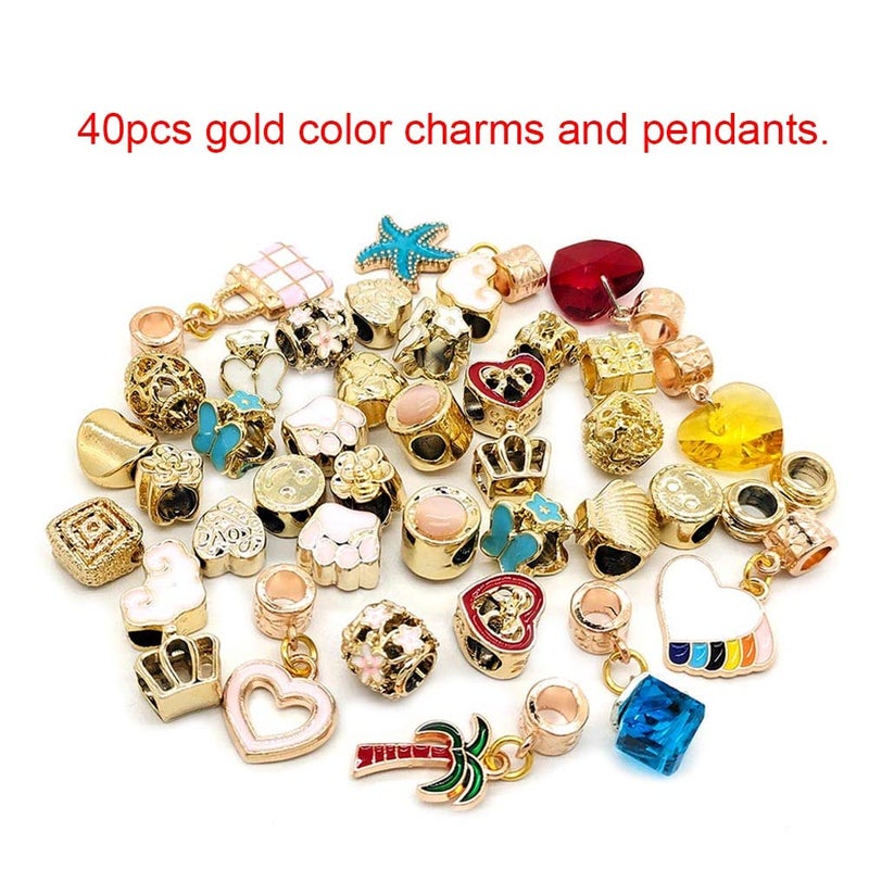YIQIFLY Mixed Beads 40pcs Jewelry Making Charms Gold Color Big Hole Alloy Beads Assorted Colors and Styles Randomly (Gold) - Image 2