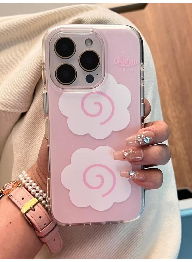Apple iPhone 15 Pro Max Phone Case TPU Shockproof Fashion Creative Cute Cloud Anti Drop Phone Soft Case (Pink)