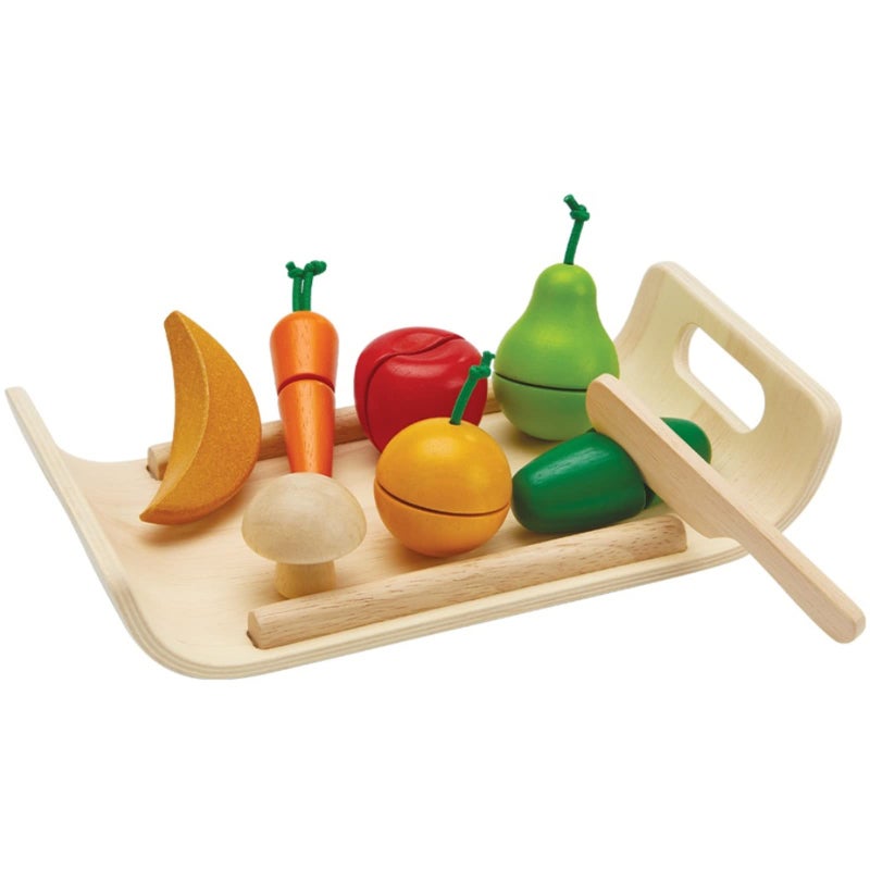 PlanToys Wooden Assorted Fruit and Vegetable Food Set (3416) | Sustainably Made from Rubberwood and Non-Toxic Paints and Dyes - Image 1