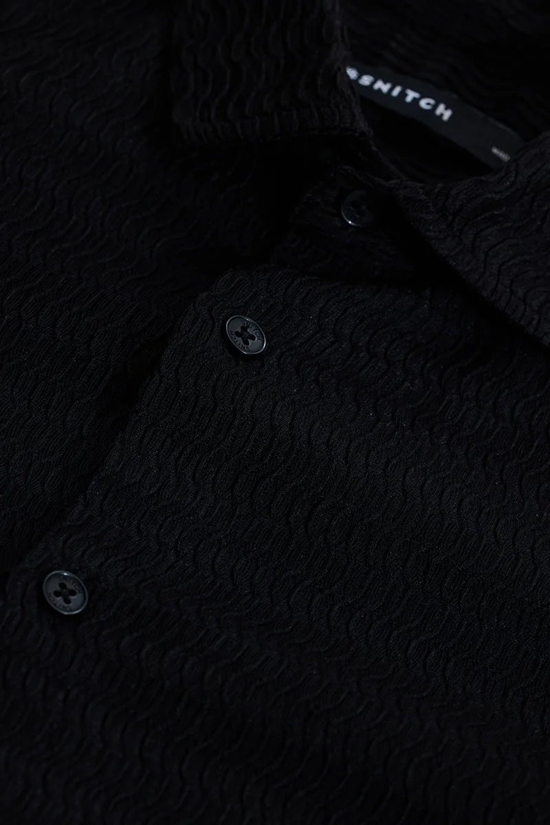 SNITCH Jet Black Textured Long Sleeve Slim Fit Shirt