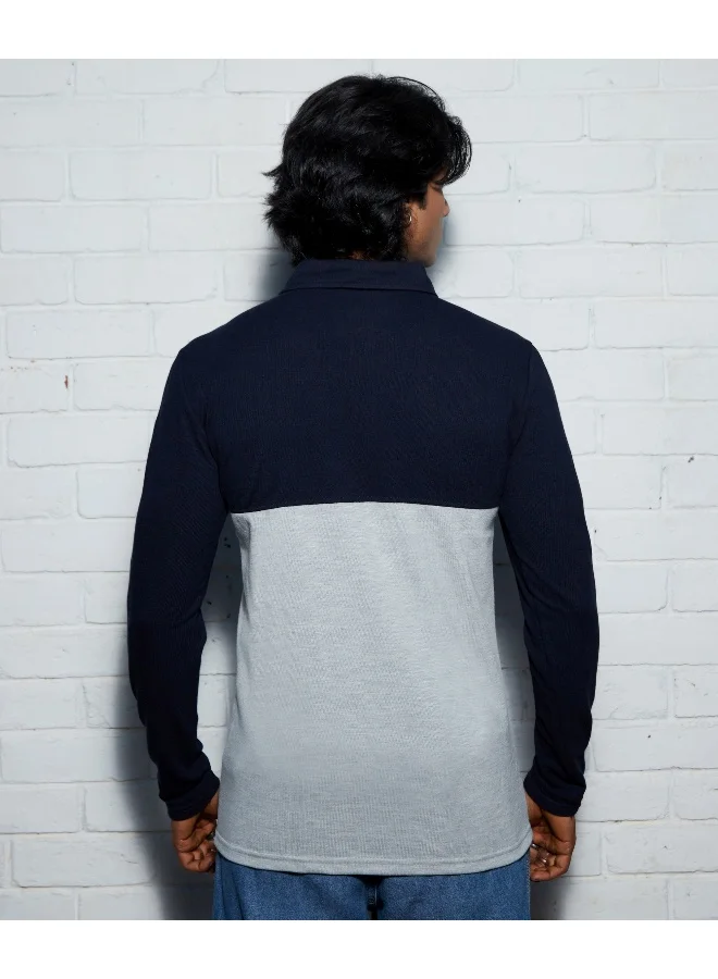 Campus Sutra Men's Navy Blue & Light Grey Contrast Panel Shirt