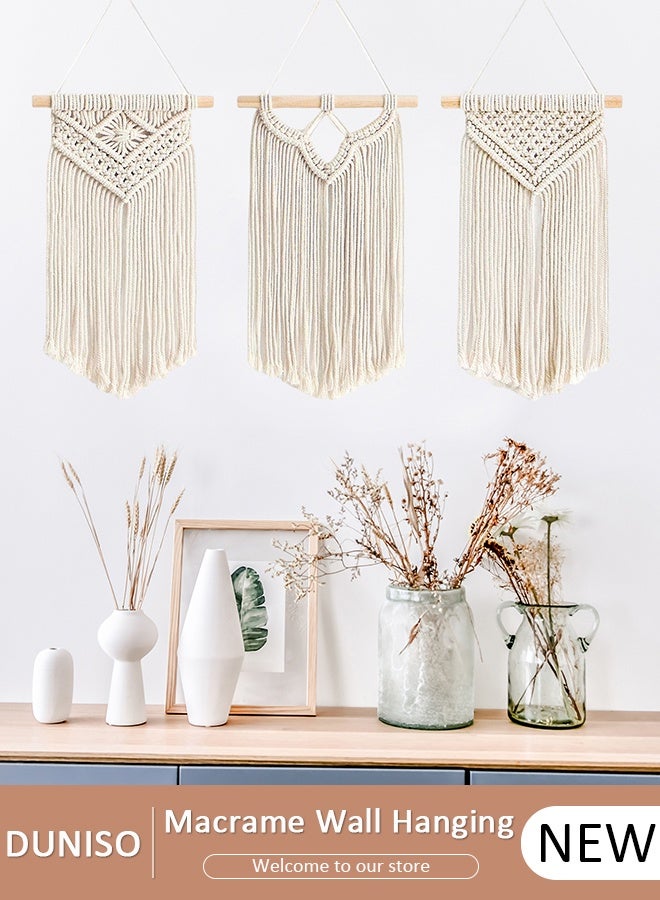 DUNISO 3 PCS Macrame Wall Hanging, Hand Woven Boho Tapestry, Home Wall Decor, Multifunctional Woven Hanging Tapestry with Long Tassel for Bedroom Living Room Apartment Gallery - Image 1