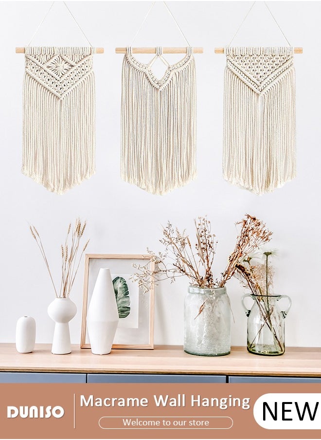 DUNISO 3 PCS Macrame Wall Hanging, Hand Woven Boho Tapestry, Home Wall Decor, Multifunctional Woven Hanging Tapestry with Long Tassel for Bedroom Living Room Apartment Gallery  - Image 1