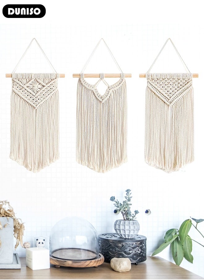DUNISO 3 PCS Macrame Wall Hanging, Hand Woven Boho Tapestry, Home Wall Decor, Multifunctional Woven Hanging Tapestry with Long Tassel for Bedroom Living Room Apartment Gallery  - Image 5