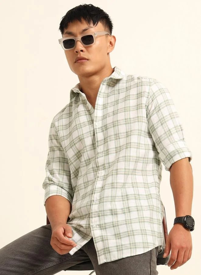 بوشيرت قميص كاجوال مطبع بنمط مربعات