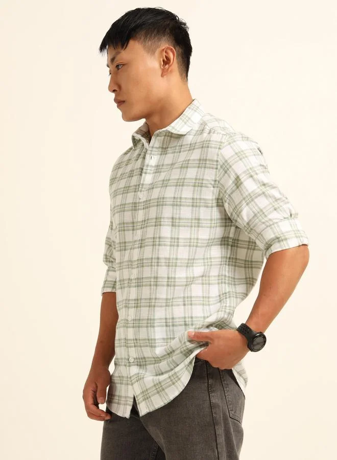 بوشيرت قميص كاجوال مطبع بنمط مربعات