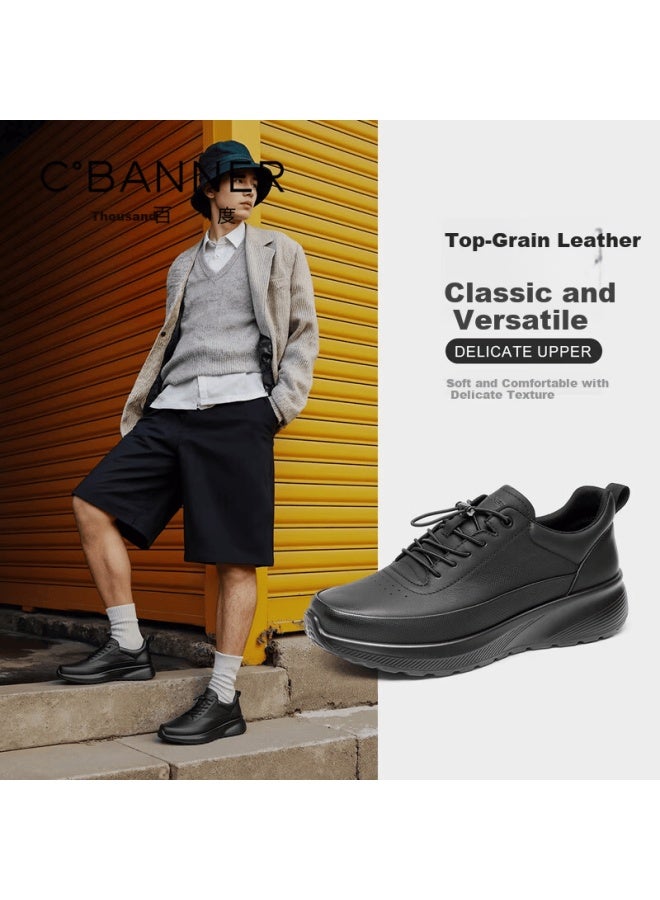 C.banner First Layer Cowhide Autumn Men's Lightweight Casual Slip-on Sneakers Black Size 41