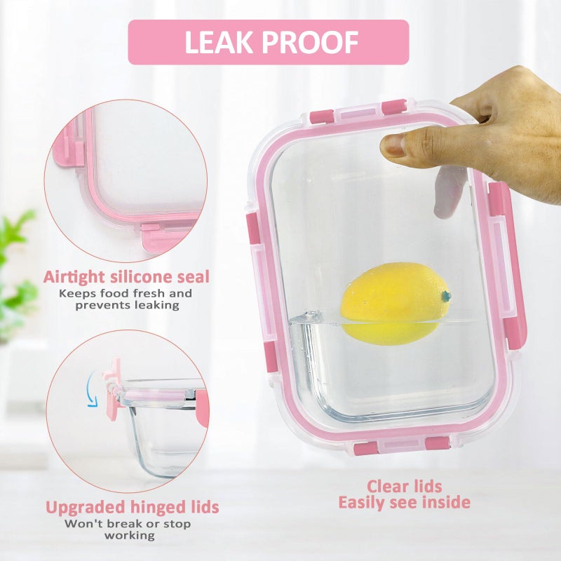 M MCIRCO [10-Pack Meal Prep Containers with Snap Locking Lids, Glass Airtight Lunch, Food Storage Containers, Microwave, Oven, Freezer and Dishwasher Friendly, Pink - Image 3