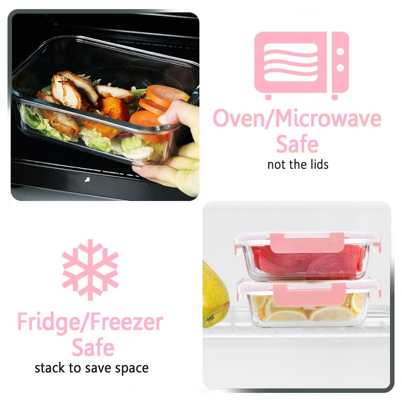 M MCIRCO [10-Pack Meal Prep Containers with Snap Locking Lids, Glass Airtight Lunch, Food Storage Containers, Microwave, Oven, Freezer and Dishwasher Friendly, Pink - Image 4