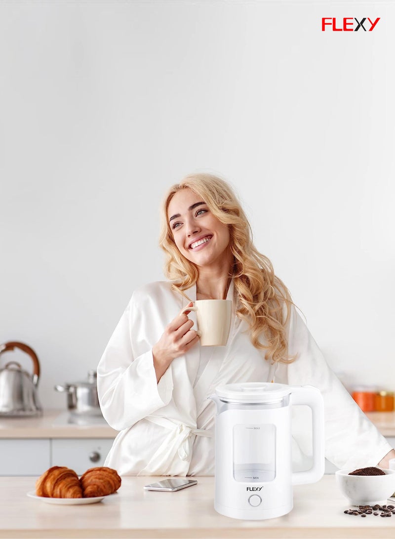 FLEXY® 1.5L 1360W Electric Kettle Glass Water Boiler | Double Crystal Walls, Auto Shut-Off | Instant Water Heater Tea Maker | Boil-Dry Protection, 360° Swivel Base | Cool Handle - Image 2