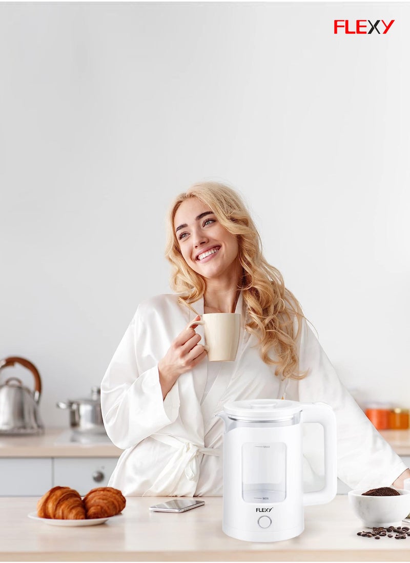 Flexy FLEXY® 1.5L 1360W Electric Kettle Glass Water Boiler | Double Crystal Walls, Auto Shut-Off | Instant Water Heater Tea Maker | Boil-Dry Protection, 360° Swivel Base | Cool Handle  - Image 3