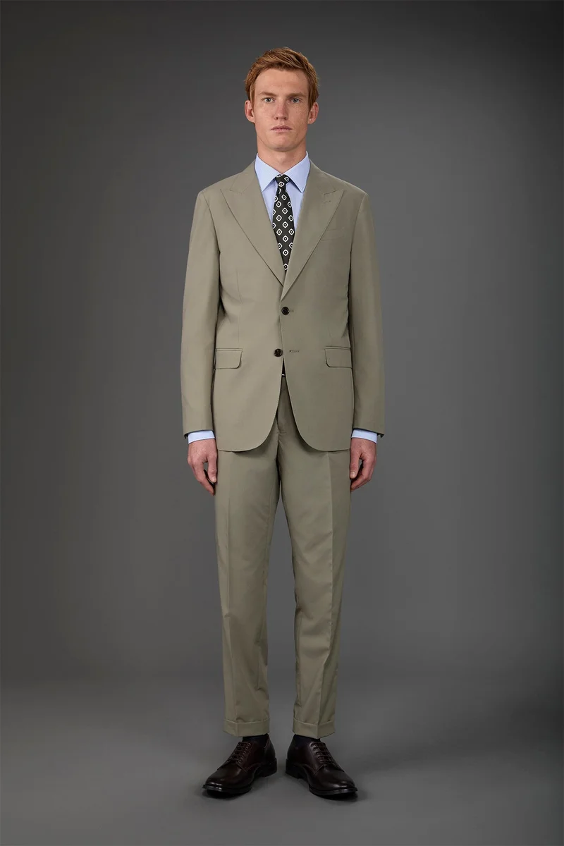 دوبل غانغر Single-breasted men's suit with single-pleat trousers - Olive Green