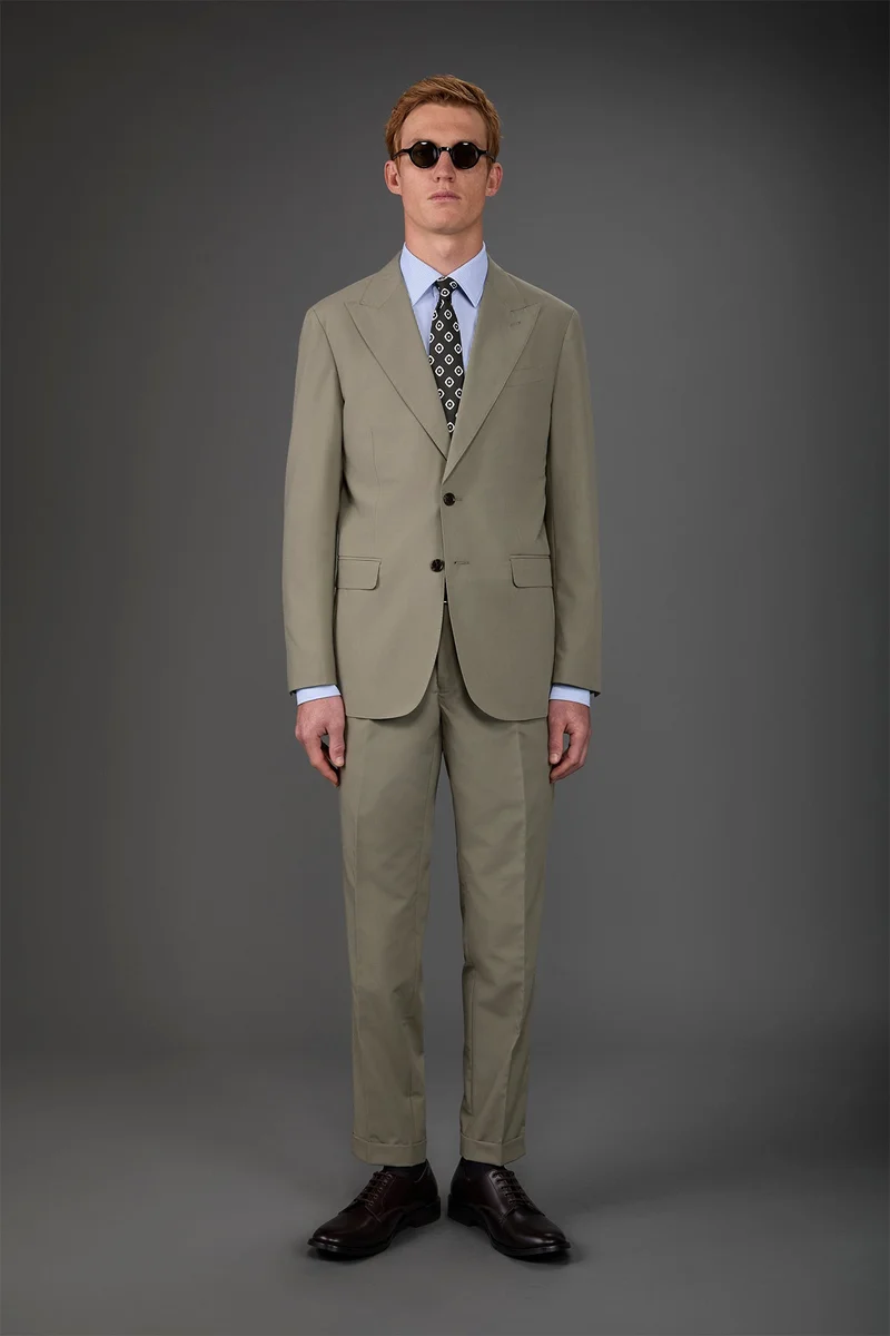 دوبل غانغر Single-breasted men's suit with single-pleat trousers - Olive Green