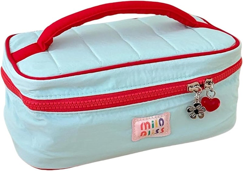Large Capacity Blue Travel Makeup Bag With Multiple Compartments For Long Trips - Image 1