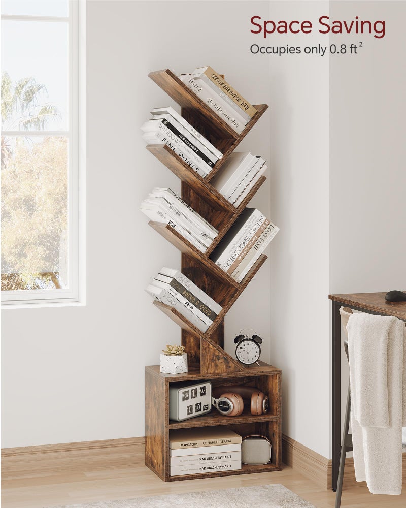 SUNMORY 6 Tier Tree Bookshelf, Small Bookcase with Storage Cabinet, Modern Tall Narrow Bookshelves Organizer, Floor Standing Book Shelf for Bedroom/Living Room/Home Office/Corner, Rustic Brown - Image 2