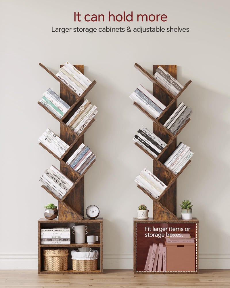 SUNMORY 6 Tier Tree Bookshelf, Small Bookcase with Storage Cabinet, Modern Tall Narrow Bookshelves Organizer, Floor Standing Book Shelf for Bedroom/Living Room/Home Office/Corner, Rustic Brown - Image 3