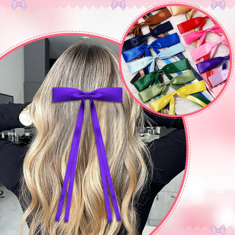 Mimorou 40 Pcs Bow Hair Clips Bulk Multicolor Bow Barrettes Set Hair Accessories with Long Tail Ribbon Bowknot Barrettes Clip and Tassel Colorful Valentine's Day Galentines Women Gift(Classic Colors) - Image 3