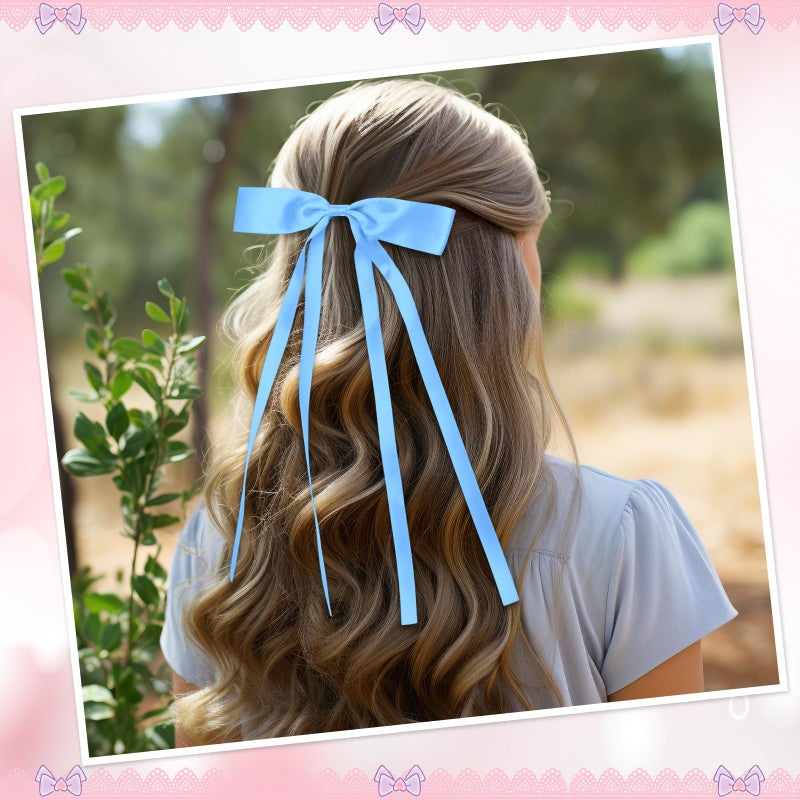 Mimorou 40 Pcs Bow Hair Clips Bulk Multicolor Bow Barrettes Set Hair Accessories with Long Tail Ribbon Bowknot Barrettes Clip and Tassel Colorful Valentine's Day Galentines Women Gift(Classic Colors) - Image 4