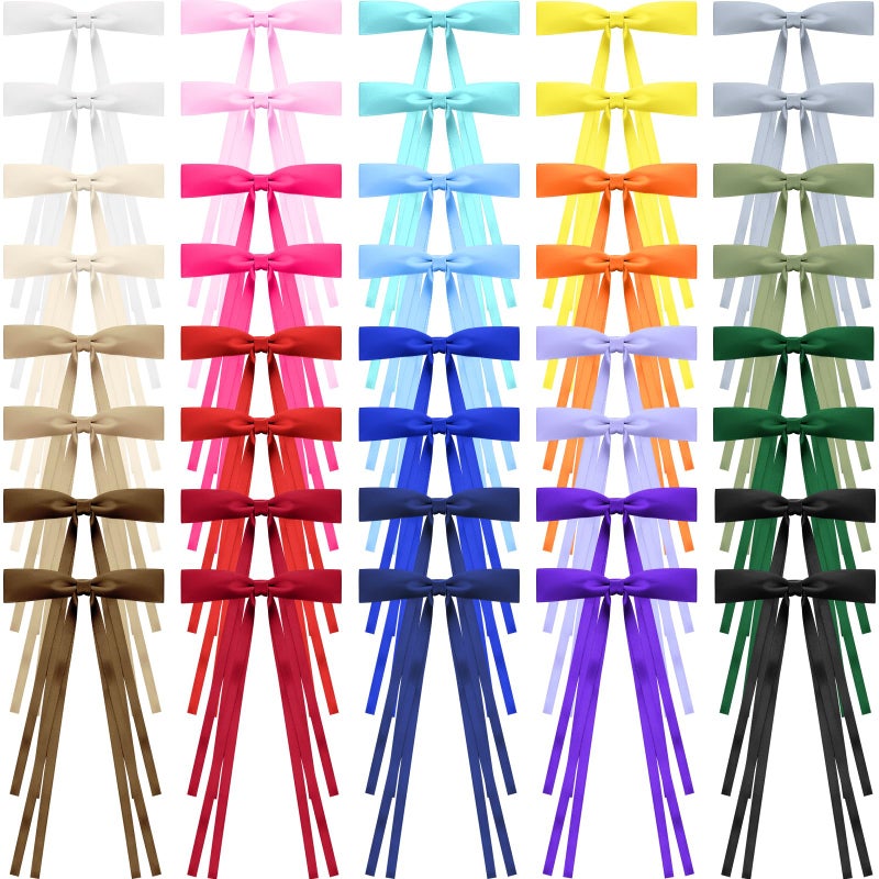 Mimorou 40 Pcs Bow Hair Clips Bulk Multicolor Bow Barrettes Set Hair Accessories with Long Tail Ribbon Bowknot Barrettes Clip and Tassel Colorful Valentine's Day Galentines Women Gift(Classic Colors) - Image 1