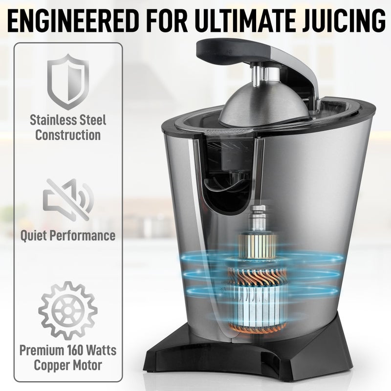 Zulay Kitchen Zulay Citrus Juicer Electric - Stainless Steel Orange Juicer With 160W Powerful Motor - Interchangeable Cones For All Citrus - Filters Out Seeds & Pulp - Dishwasher-Safe Parts  - Image 2
