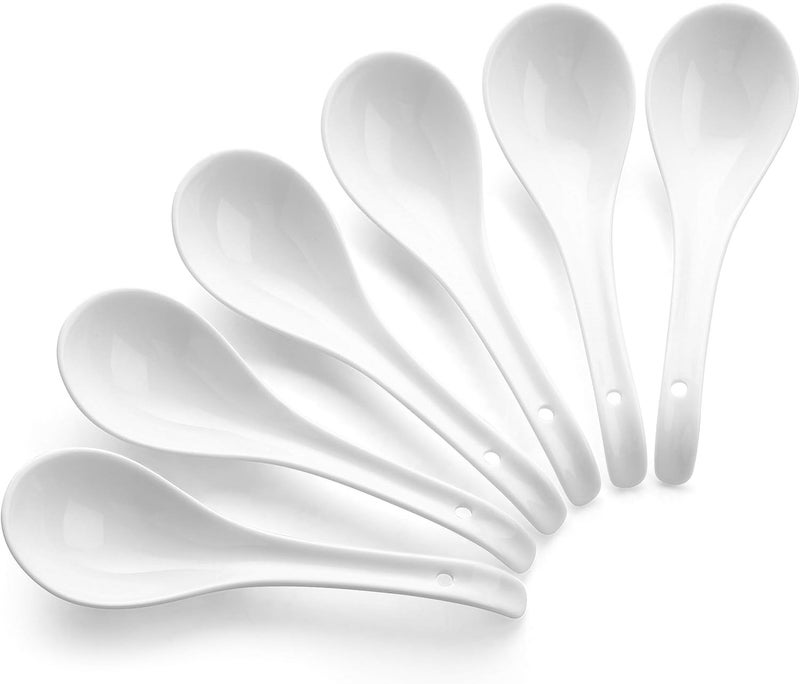 DOMINGO HUB® Ceramic Spoon, Ceramic Rice Serving Spoon Set of 6 Long Handled Soup Spoons, Dessert Chinese Pure Ceramic Dining Tableware Cutlery & Flatware Spoons Set, Home and Kitchen Tool - Image 1