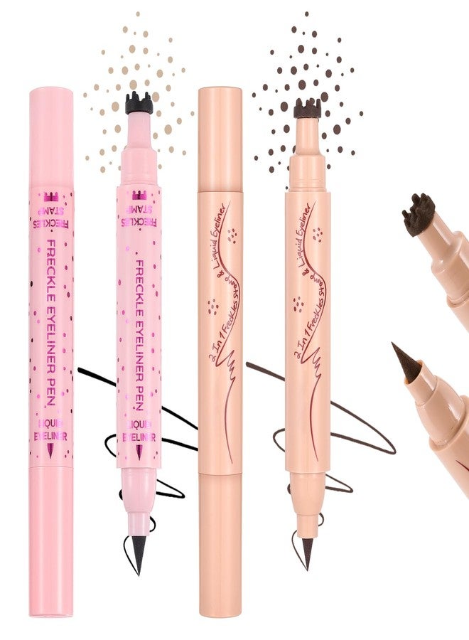 DAGEDA 2Colors Eyeliner Freckle Stamp, Light and Medium Brown Freckle Pen,Black and Brown Eyeliner Waterproof, Natural Faux Freckles Makeup, Soft Sopt Pen Magic Fake Freckles - Image 1
