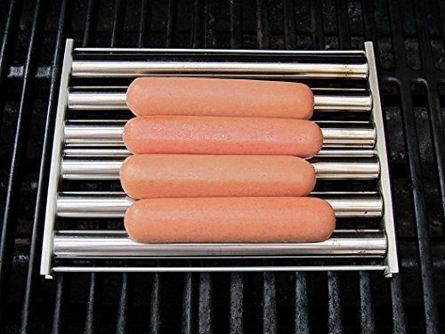 i Kito Charcoal Stainless Steel Hot Dog Sausage Roller Rack Steamer With Extra Long Wood Handle New BBQ Tools 5 Section Brat Griller - Image 2