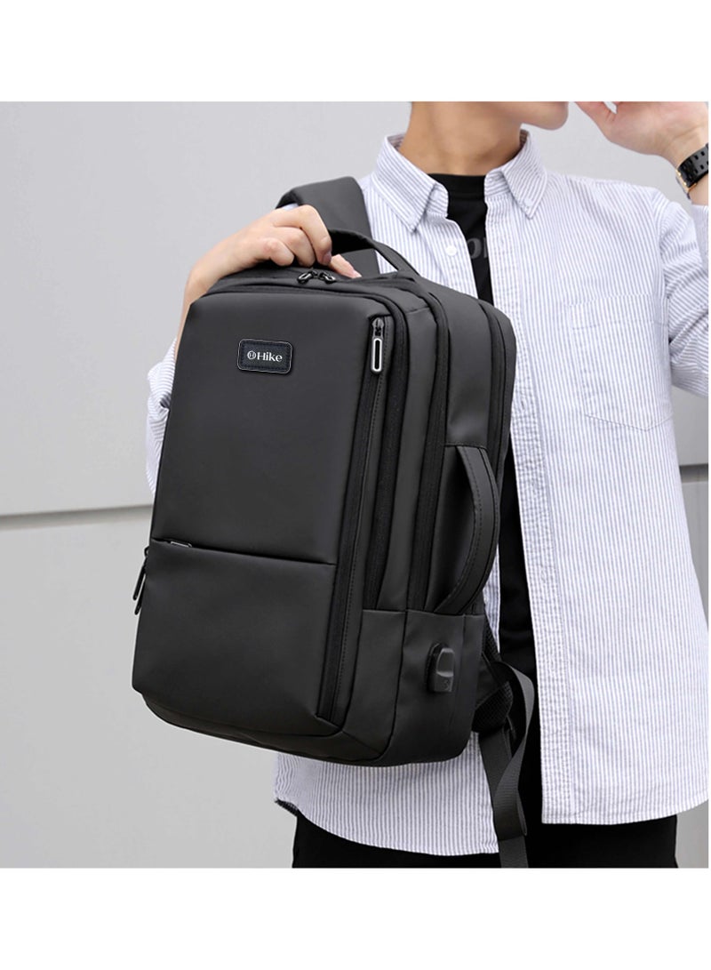 HIKE Premium Durable 16.5-inch Backpack Water Resistant Laptop Daypack with Built in USB Port and Multi Compartments for Travel/Business/College/School, HK2102 - Black - Image 2