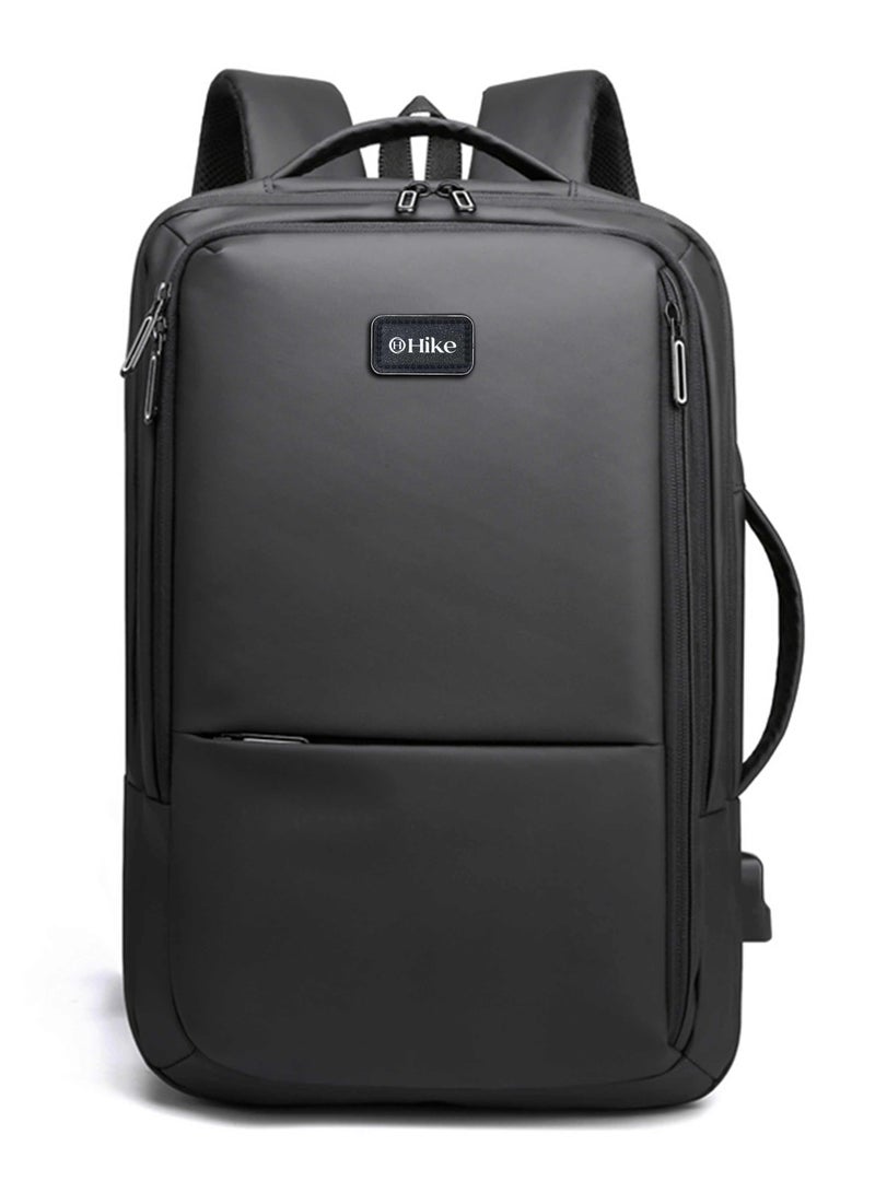 HIKE Premium Durable 16.5-inch Backpack Water Resistant Laptop Daypack with Built in USB Port and Multi Compartments for Travel/Business/College/School, HK2102 - Black - Image 3