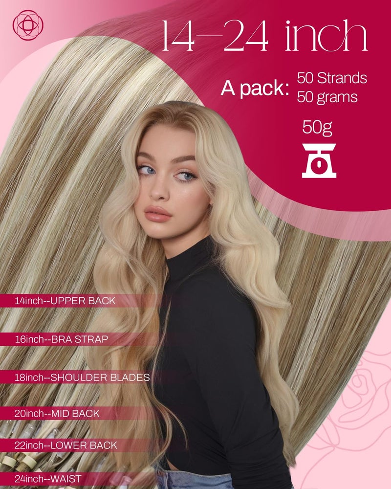 Moresoo Microlink Hair Extensions Human Hair Light Brown Highlight Platinum Blonde Micro Bead Hair Extensions Real Human Hair Blonde Add Length and Volume for Any Occasions 50G/50S 18Inch - Image 3