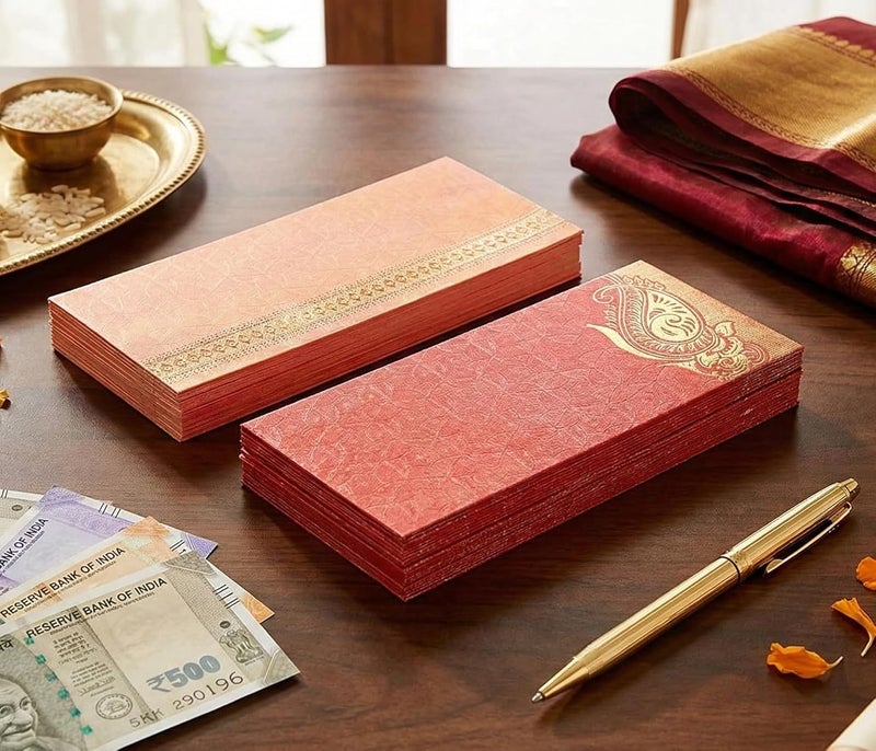 eSplanade Money Gift Envelopes Lifafa - Multi Color Pack of 50 Premium Designer Envelopes (Red, Pink) - Image 2