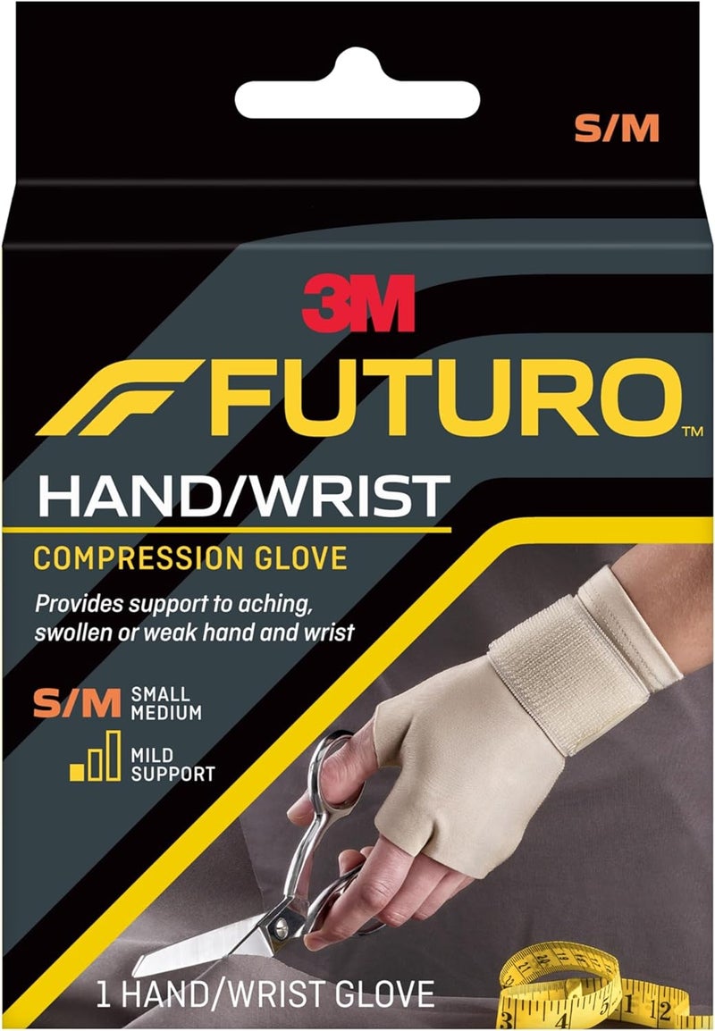 FUTURO Compression Glove (wrist support) S/M size, 1 unit/pack| Beige color | 09183ENR | Provides support to aching | swollen or weak hand and wrist | Mild support | Wrist support - Image 1